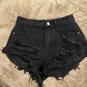 Black Distressed Denim Shorts